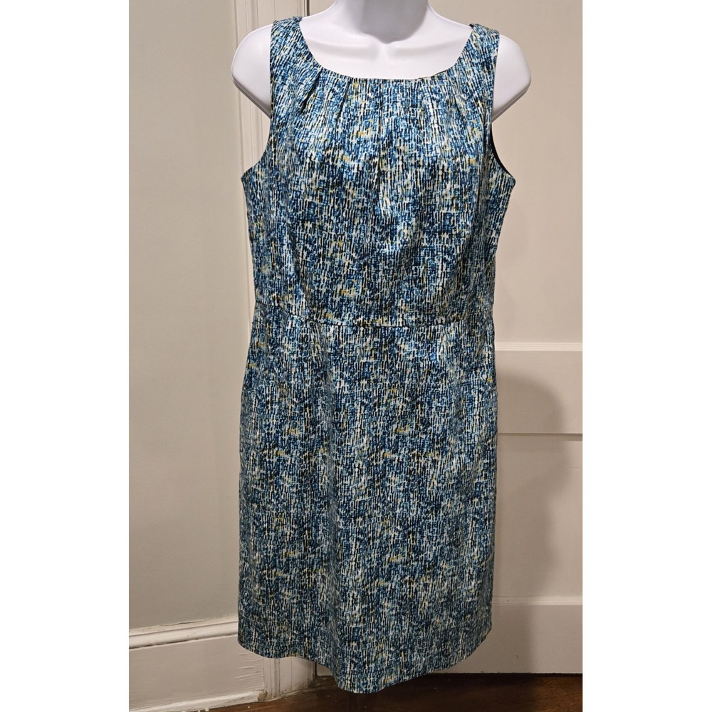 Worthington Modern Line Dress w/  Side Zip and Pockets Blue Abstract Pattern  12